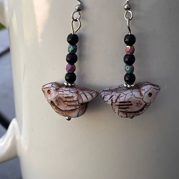 Czech glass bird earrings handcrafted - Picture 2 of 7